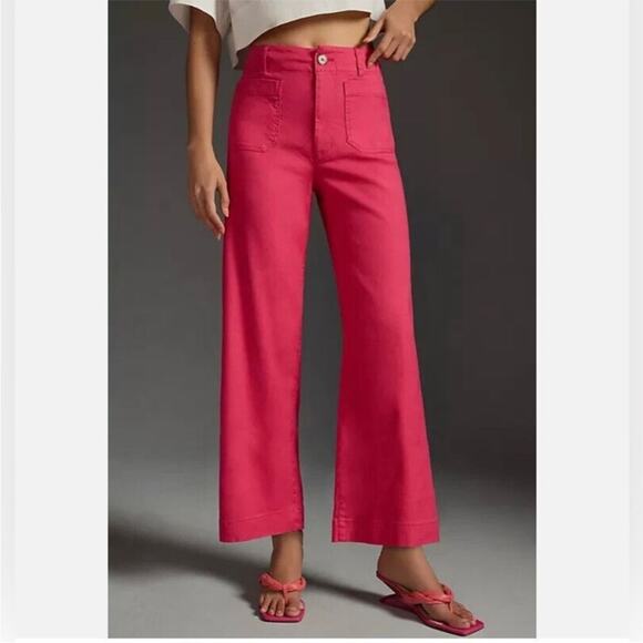 NWT Anthropologie Maeve The Colette Cropped Linen Blend Wide Leg Pants Pink 29 T - Picture 2 of 10